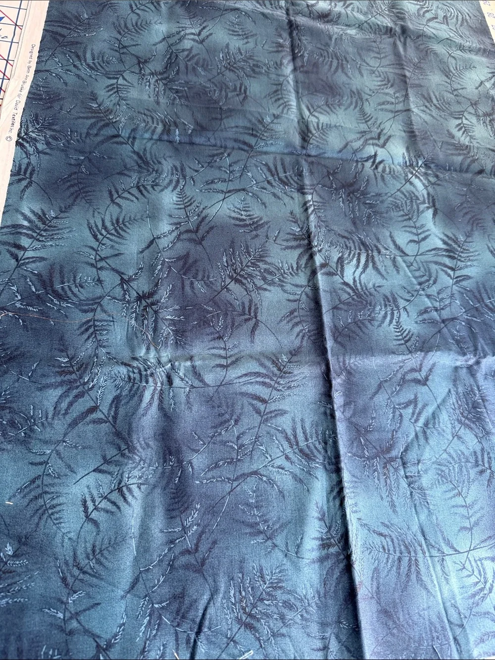 Vintage David Textiles Beth Ann Bruske Fern Fabric 34 x 42 Blue Green Botanical